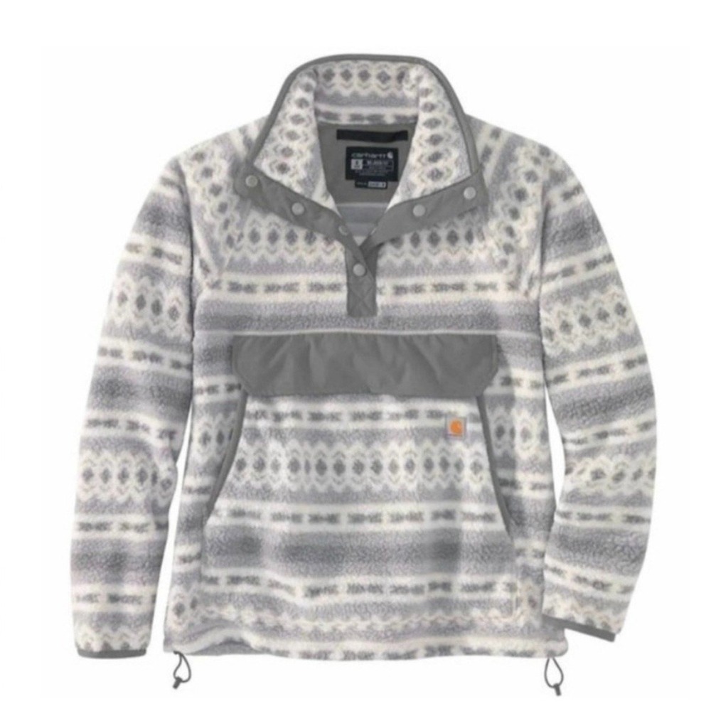 Carhartt Sherpa Fleece Women XS Relaxed Fit Snap Pullover Gray OJ4991 Grey Aztec